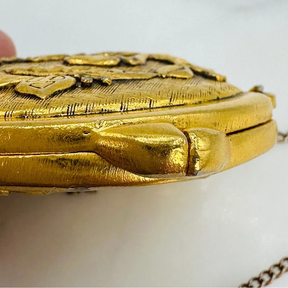 Vintage Corday Perfume Purse Necklace Butterfly Gold Tone Signed 24” Chain - Picture 6 of 11